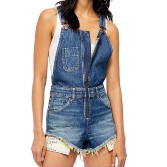NWOT Free People Denim Blue Women's Overalls size 8 - Picture 2 of 4